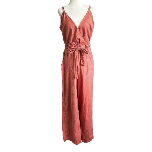 Monteau Pink Rose Linen Blend Jumpsuit Women's Size Small | 32-22-2 - Picture 1 of 7